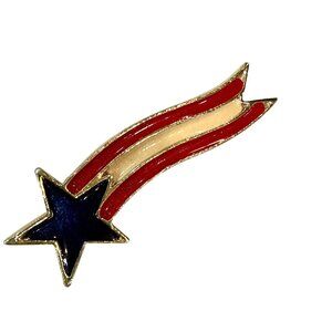 Vintage Enamel Patriotic Shooting Star Pin Red White & Blue Colors 2.5 in long